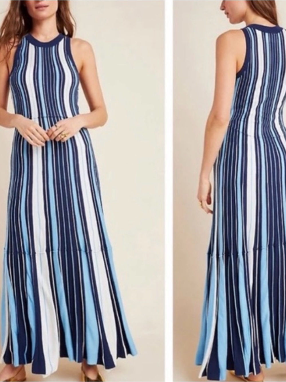 Anthro Maeve | Blue Striped Maxi Dress